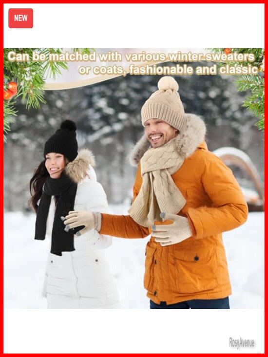 Winter Hat Scarf Gloves Earmuff Set Knit Beanie Touch Screen Gloves Accessories main image 4